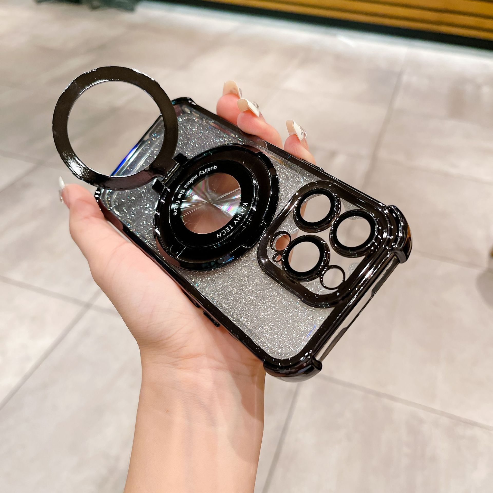 Soporte Magnético para Lupa Compatible con Funda para iPhone 17 PRO, Funda Anti-Caídas con Cuatro Esquinas de Protección y Purpurina para Apple 16