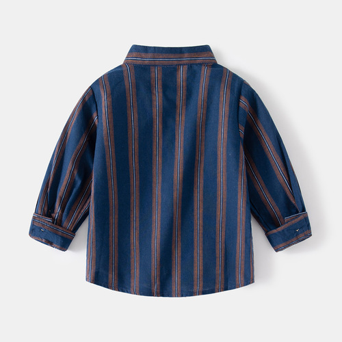 Casual striped spring long-sleeved shirt Stand collar long-sleeved children's shirt with pockets Boys' shirt in soft cotton