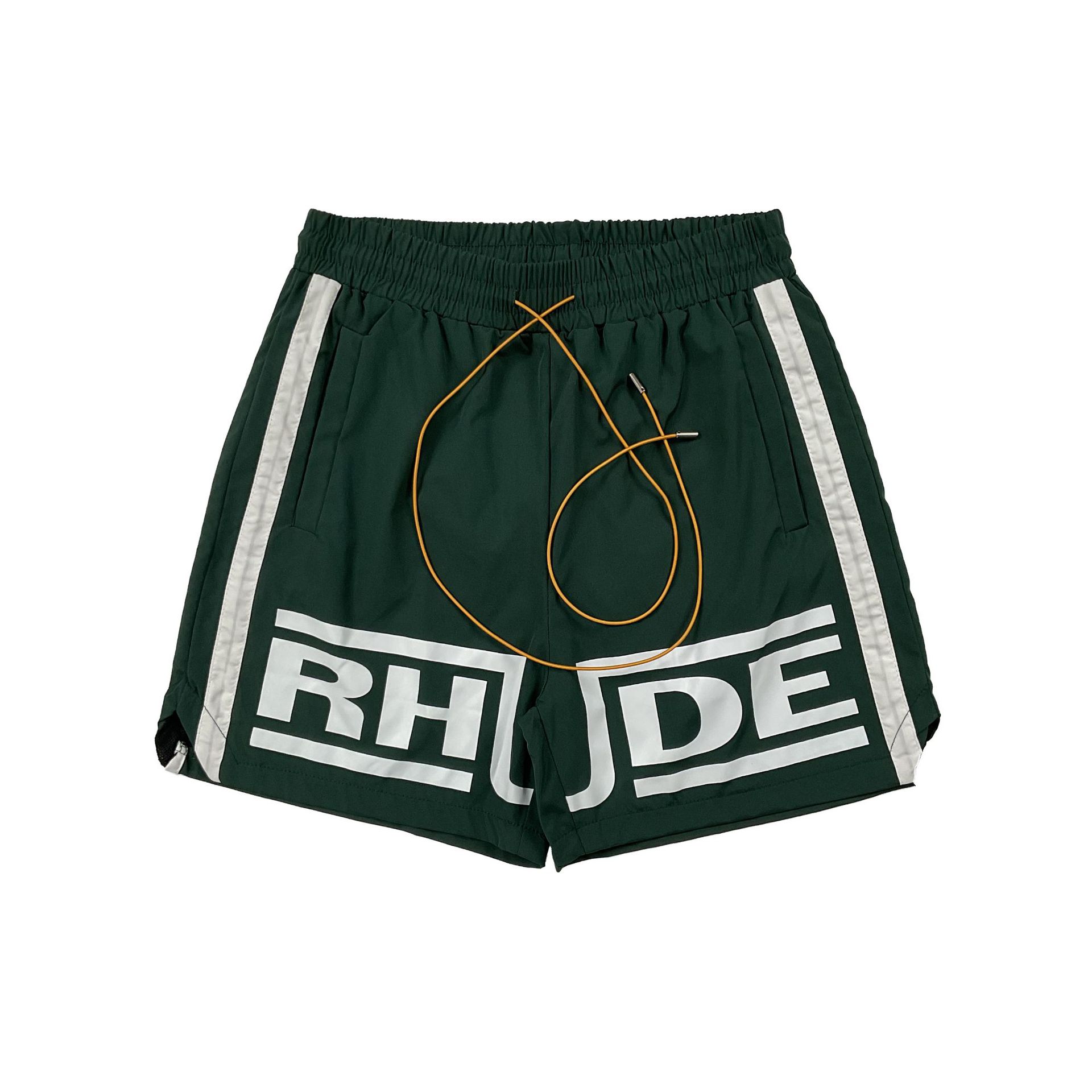 Rhude Board Shorts Stripe Logo Green