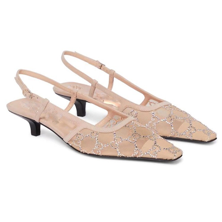 Square Toe Shallow Mesh Stitching Rhinestone Stiletto Sandals New Style One-Line Strap Medium Heel Cowhide Toe Sandals Extra Large Size