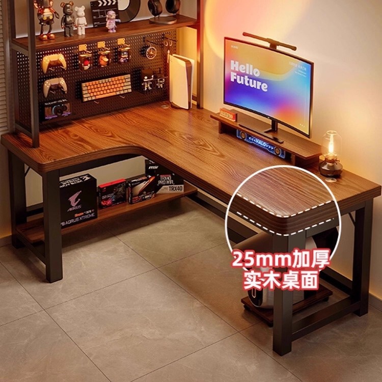 Solid Wood Corner Computer Desk Desktop Bedroom Home Gaming Table Desk Bookshelf Integrated Corner Office Desk L-Shaped