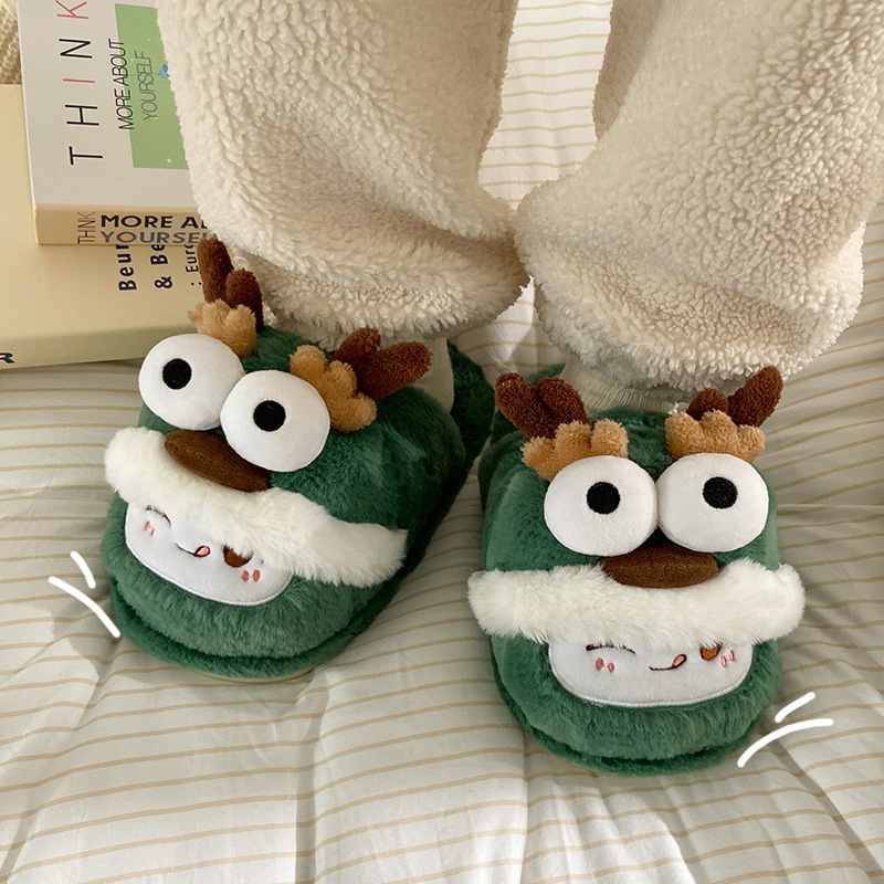2024 Novi ljubki božični copati z losovim motivom, ženski zimski modni domači mopi za tla, nedrseči puhasti copati_voghion.com
