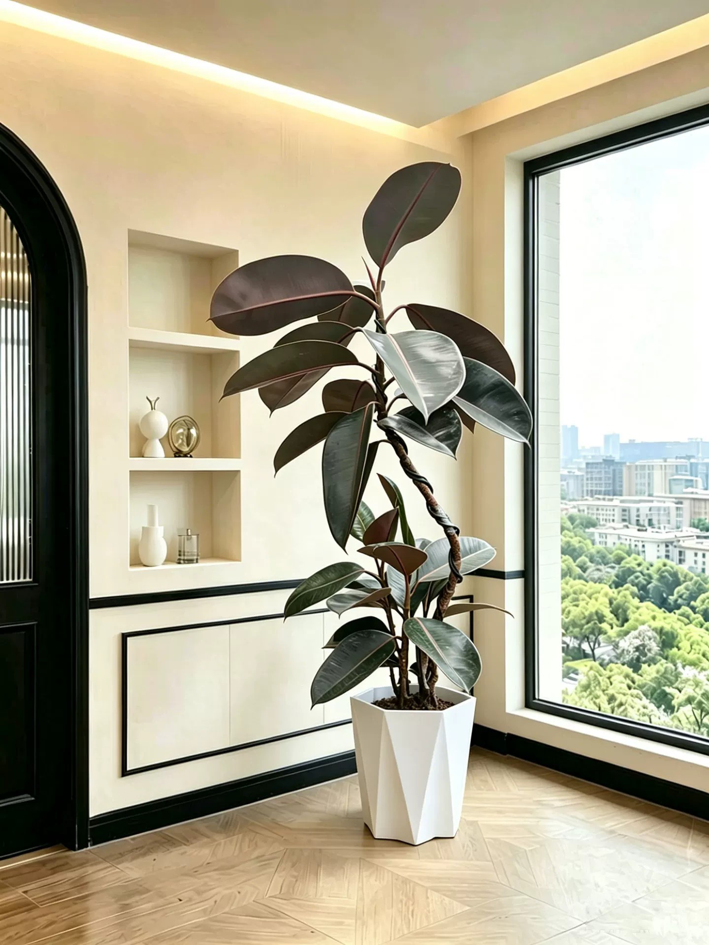 Styling black diamond 90-100cm + light luxury white pot