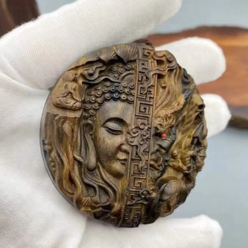 印尼沉香木雕双面雕刻一念之间观音佛像摆件家居装饰品工艺品送礼|undefined