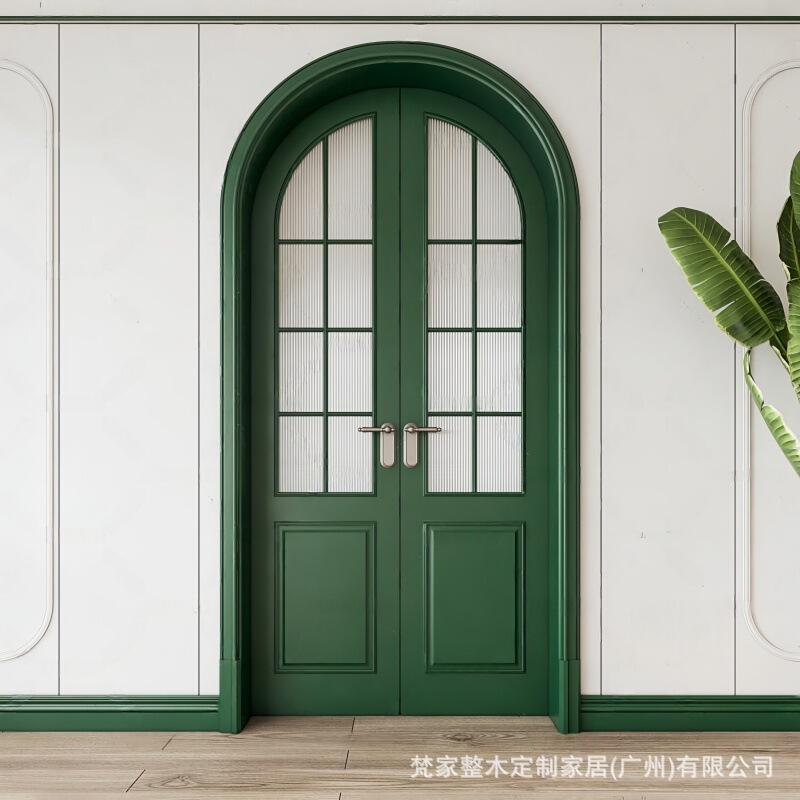 French-Style Curved Thai Oak Solid Wood Arch-Shaped Double Door for Villa Entrance