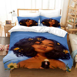 来图定制3D数码 床上用品四件套非洲女孩  跨境亚马逊 被套三件套
