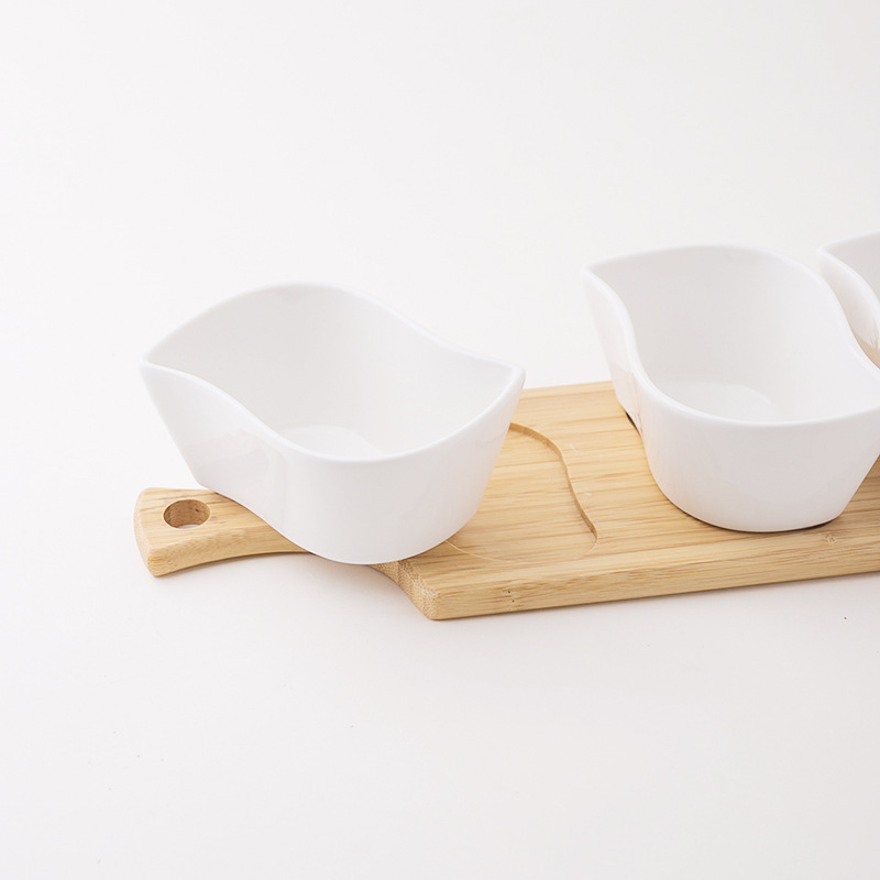 Fabricantes personalizados de frutas secas platos de nueces cuatro cuadrículas apilables hotel estrella creativo nueces semillas de melón nuevo soporte de madera sólida