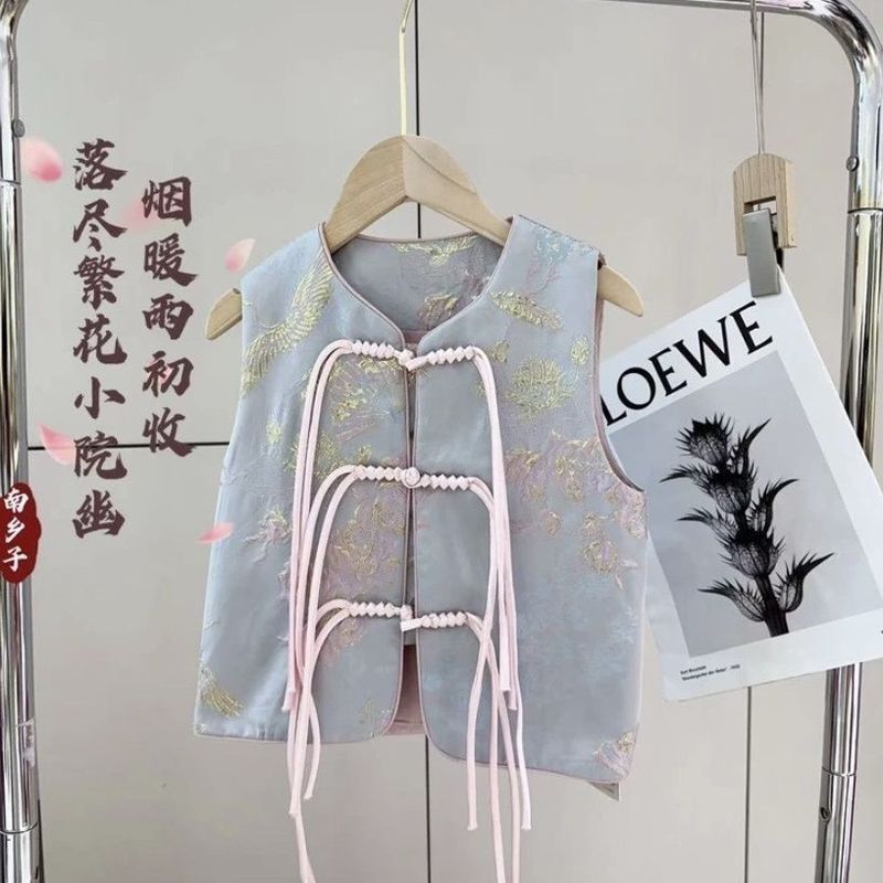 男童装女童新中式唐装马甲儿童服宝宝中国风提花夹棉马夹|undefined