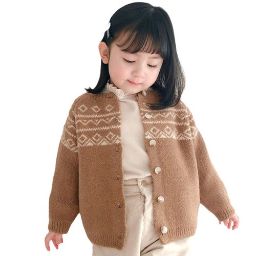 2025 Korean Version Instagram Baby and Toddler Apparel Sweater Jacket Spring and Autumn Forest System Retro Pattern Crew Neck Casual Knit Top