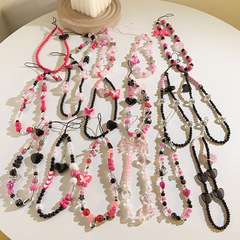 Sweet cool ins rose red bow black love mobile phone chain beaded hot girl mobile phone lanyard ccd camera polaroid