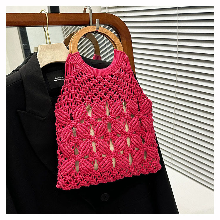 Femmes Moyen En Tissu Couleur Unie De Base Style Classique Tisser Creux Ouvert Sac De Paille display picture 36