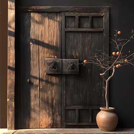 中式进户门别墅双开门老榆木茶楼诧寂风民宿装饰门客栈大门装饰门