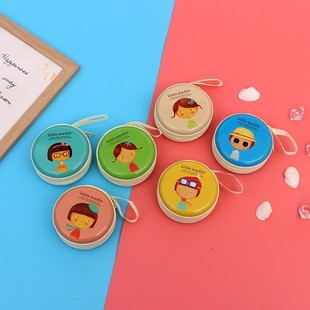 New Tinplate Coin Purse Mini Round Zipper Bag Student New Year Coin Key Storage Bag Headphone Box