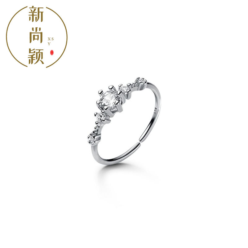 閃鑽戒指氣質設計感個性冷淡風指環開口可調節鑲鑽氣質六爪可調節