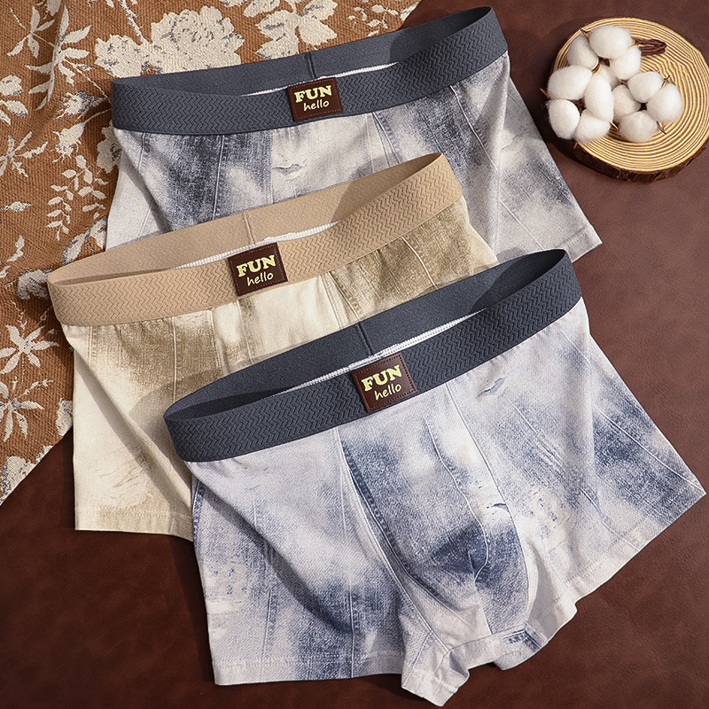 Wholesale Autumn New Combed Cotton Denim Style Printed Men's Underwear Comfortable Breathable Boxer Shorts Mid-Waist Trend Wholesale Autumn New Combed Cotton Denim Style Printed Men's Underwear Comfortable Breathable Boxer Shorts Mid-Waist Trend