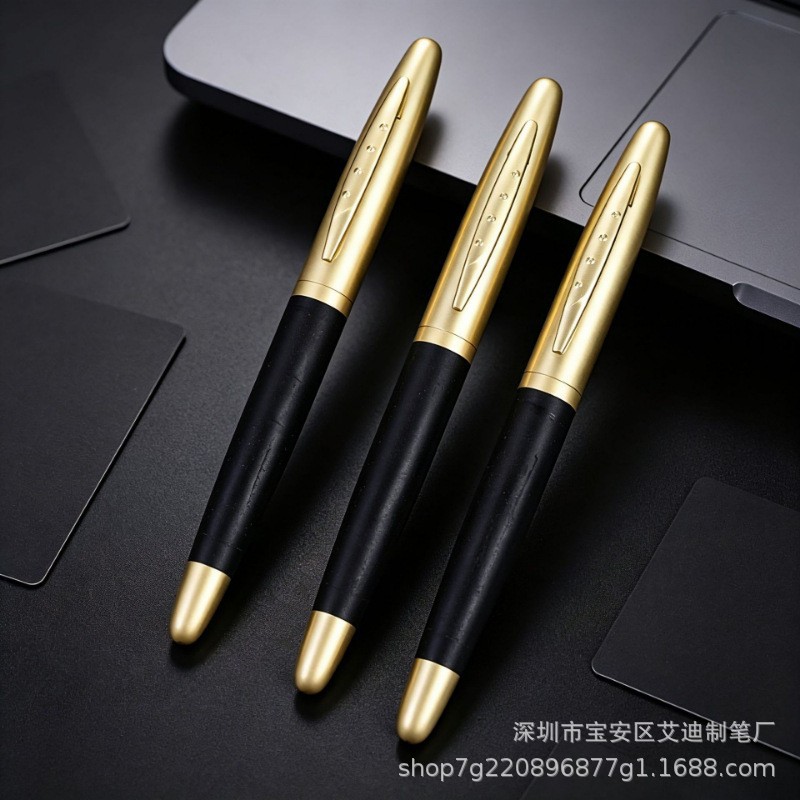 Manufacturer's creative titanium black spray-coated metal signature pen, heavy-duty business ballpoint pen, corporate gel pen, water-based pen wholesale