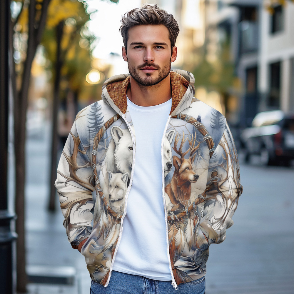 Alta calidad otoño e invierno suéter con capucha para hombre tendencia 3d animal estampado con capucha con cremallera chaqueta MF12