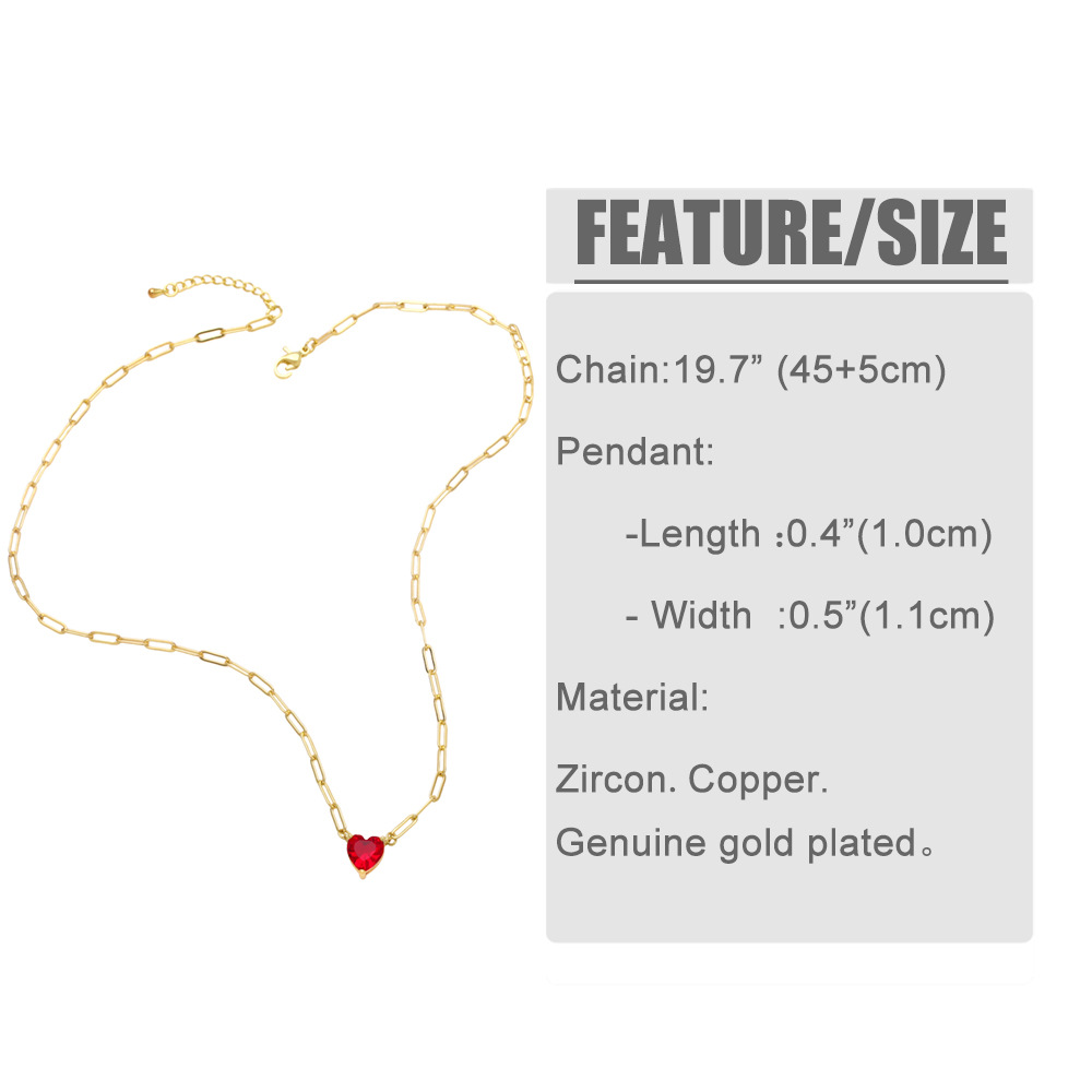 Fashion Heart Shape Copper Pendant Necklace Plating Inlay Zircon Copper Necklaces