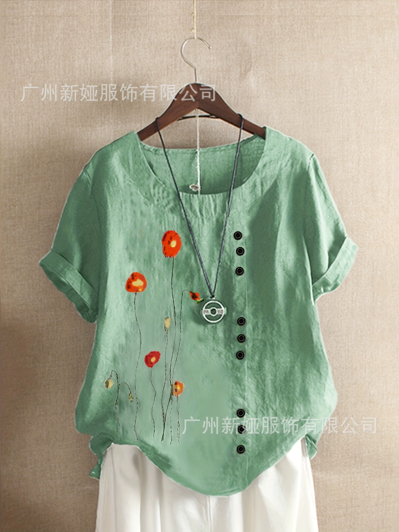 2021 летняя ретро Повседневная Свободная футболка из хлопка и льна с принтом и короткими рукавами больших размеров, Женская одежда из хлопка и льна