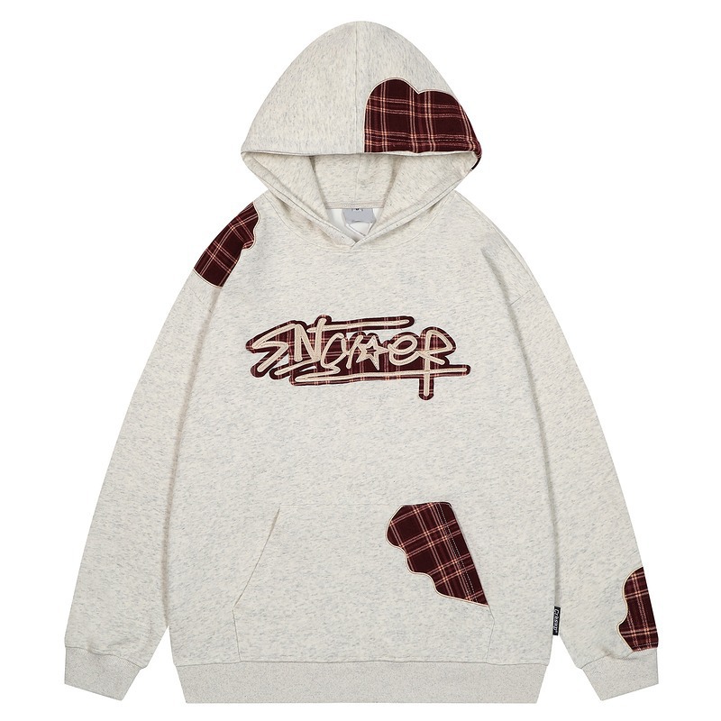 High Street Splicing Grid Pattern Hooded Sweatshirt For Men_voghion.com