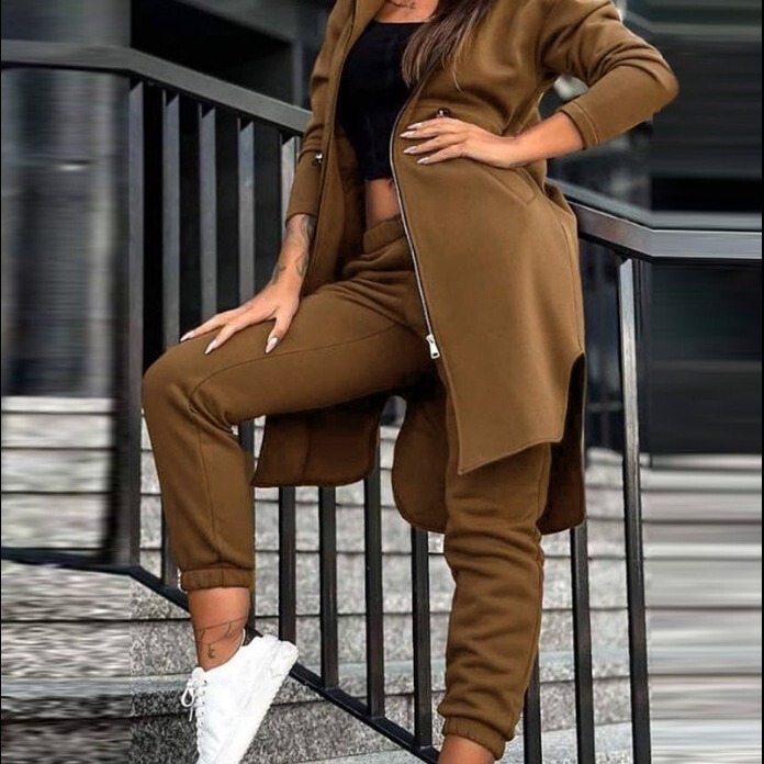 Amazon Cross-border New Fashion Casual Fleece Hooded Sweatshirt Suit Women's Clothing