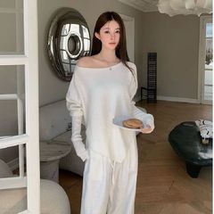 新品亚马逊欧美温柔风氛围感蝙蝠袖针织毛衣女韩版慵懒不规则上衣
