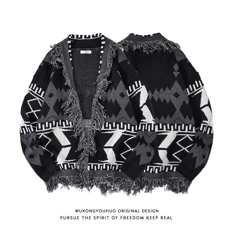 Japanese-Style Lazy Sweater for Men and Women, Loose Cardigan, New Street Retro Ripped Cat Whisker Knit Long-Sleeve Top Bf