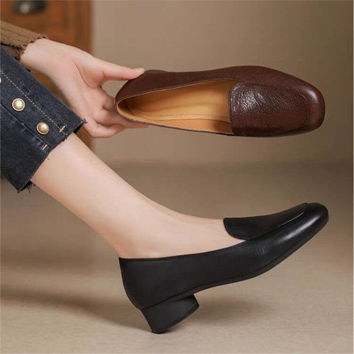 Spring 2025 Soft Leather Loafers for Women, French Retro Style, Low Open Toe, Narrow Small Heel, New Arrival