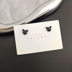 S925 Silver Needle Korean Personality Black Cat Ear Stud Simple and Small Creative Ins Style Earrings H6337