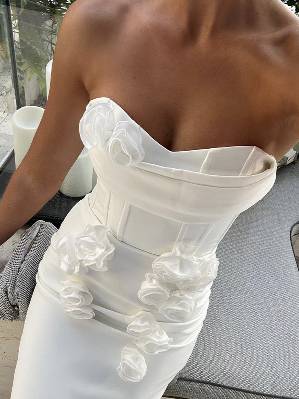 Ropa de mujer europea y americana transfronteriza, vestido de dama de honor floral blanco estilo francés, vestido de novia de lujo ligero de alta gama para mujer, vestido de cumpleaños de alta gama.