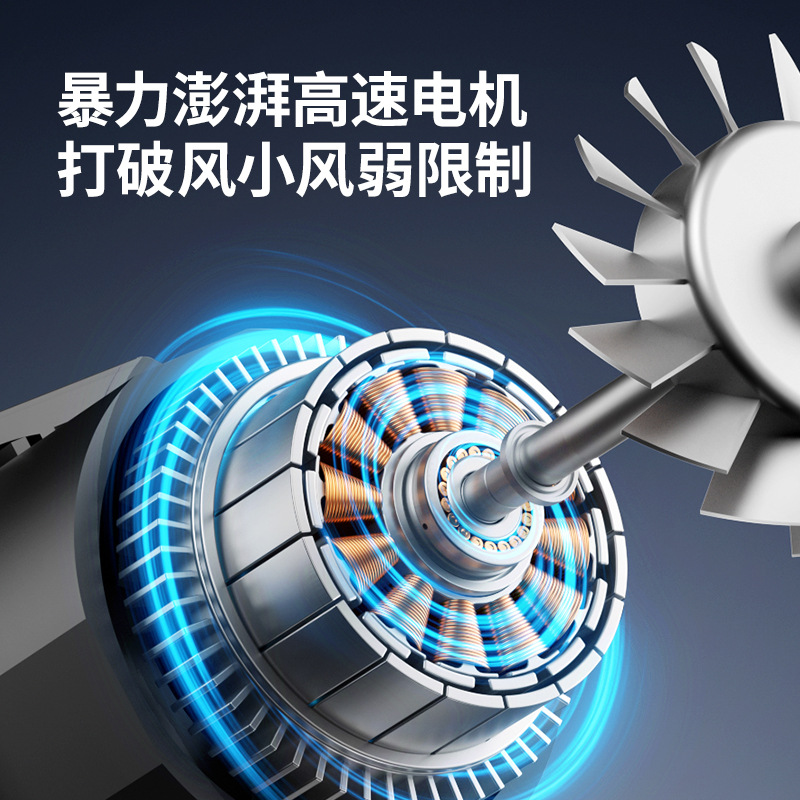 Ventilador turbo de mano, potente encendedor de fuego para exteriores, soplador de polvo para coche, viento fuerte, pantalla digital de verano, transfronterizo, pequeño sin aspas, seguro.