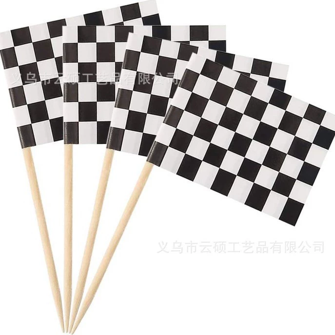 Черно-белая решетка Гоночный флаг зубочистки красно-белая решетка пиратский двойной нож зубочистка флаг пустой белый флаг зубочистки из воловьей кожи