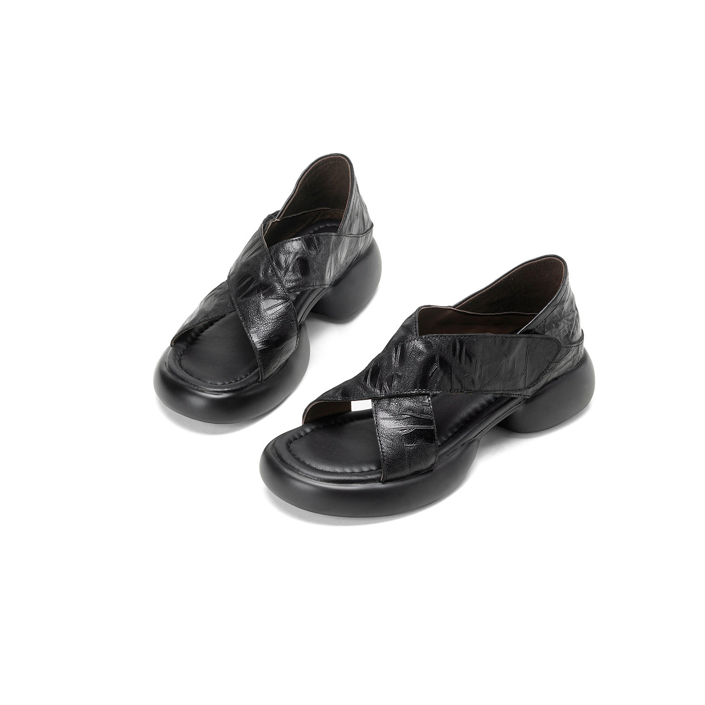 Sandal nữ hở mũi đế dày 4 cm da cừu quai chéo bọc gót — màu nâu chi tiết 20