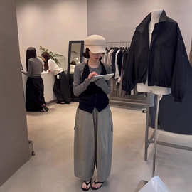 女中大童浅秋款挂脖毛衣马甲真两件2025秋季新款儿童洋气宽松裤子