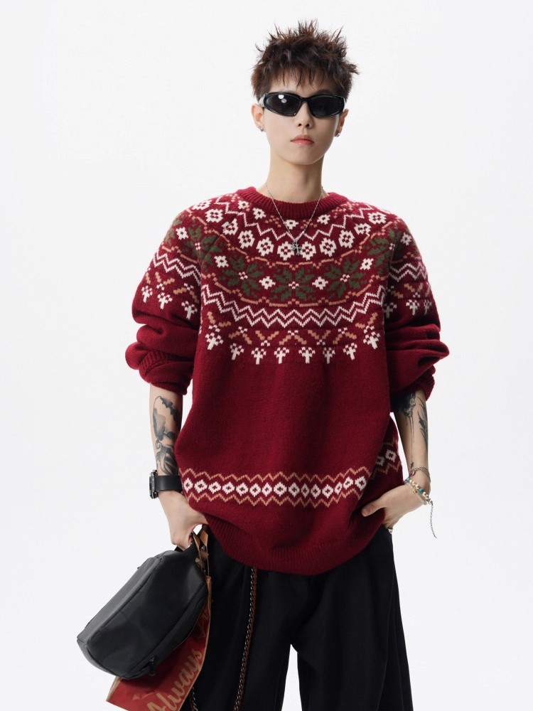 Herren Jacquard Weihnachtsstrickpullover Premium Winter Pullover_voghion.com