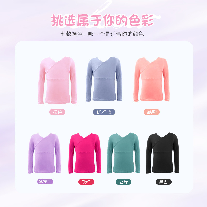 Nueva Ropa de baile los niños primavera manga larga traje delantero Cruz Niñas práctica danza superior al por mayor