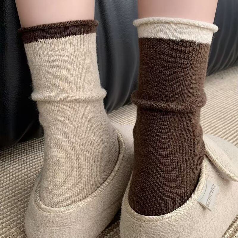 Brown Socks for Women, Winter Mid-Calf Socks, Korean Style Rolled Edge Long Socks, Thickened Wool Warm Slouch Socks to Match Snow Boots Brown Socks for Women, Winter Mid-Calf Socks, Korean Style Rolled Edge Long Socks, Thickened Wool Warm Slouch Socks to Match Snow Boots