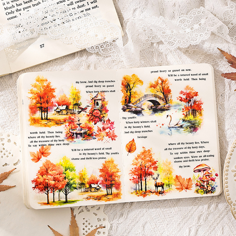 Casa de azulejos vidriados, pegatinas de pet transparentes a prueba de agua, pegatinas de diario de cuenta manual de bricolaje, pegatinas de paisajismo pastoral europeo transfronterizo