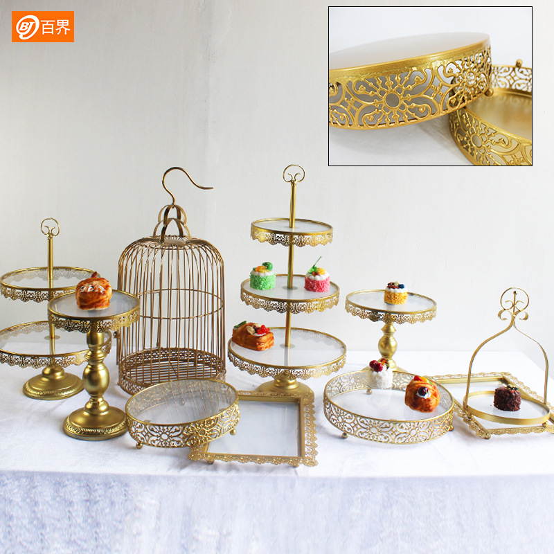 百界铁艺婚庆道具甜品台摆件欧式蛋糕架婚礼蛋糕盘婚礼甜品装饰