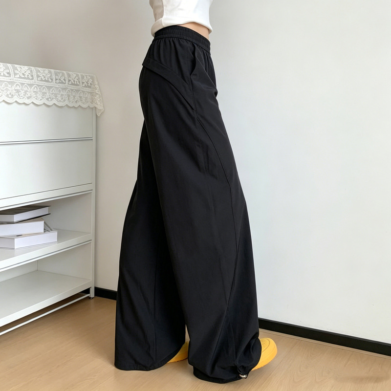 Black quick-dry women's work pants, thin style, 2026 summer new model, American-style wide-leg sports outdoor hiking pants Black quick-dry women's work pants, thin style, 2026 summer new model, American-style wide-leg sports outdoor hiking pants