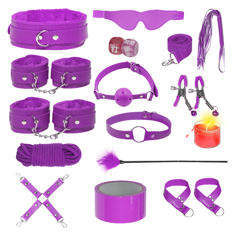 Juego de accesorios Jiuai SM incluido con esposas, látigo de cuero, tapón anal, suministros divertidos para habitaciones de parejas adultas, herramientas de juego sexual