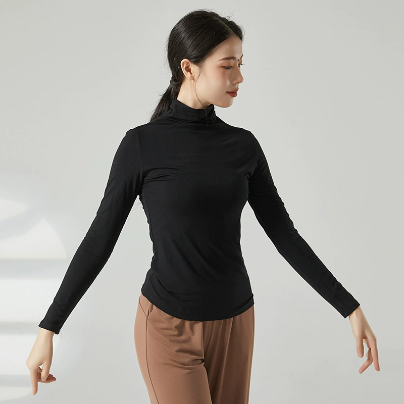 Костюм для классических танцев, Женский Топ с высоким воротником и длинными рукавами, современный танцевальный костюм, стройный тренировочный костюм, зимняя Базовая рубашка