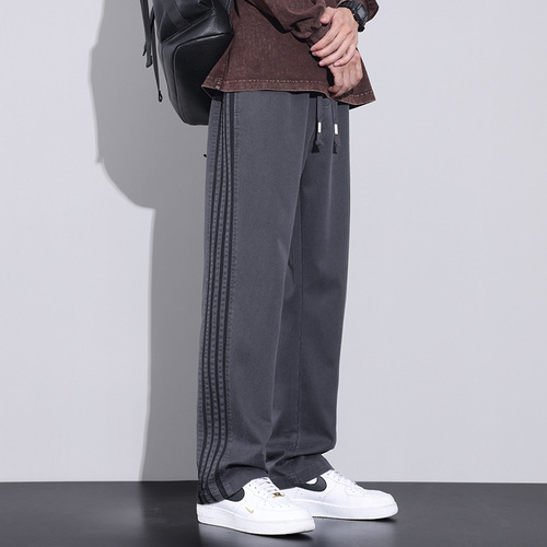 Premium Men's Fashion Trendy Tapered High Street Versatile Wide Leg Pants Lyocell Striped Floor-Length Casual Pants Men Autumn/Winter New Arrival