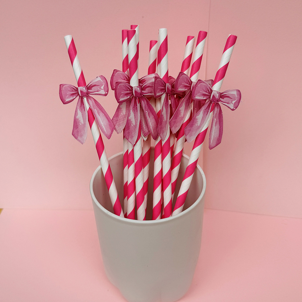 Suministros para fiestas transfronterizas Pajitas de lazo creativas Pajitas de papel desechables Pajitas de jugo de frutas Spot al por mayor