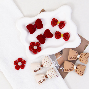 New year flocking DIY fabric five-petal flower bow accessories clothing headdress handmade semi-finished Accessories Wholesale