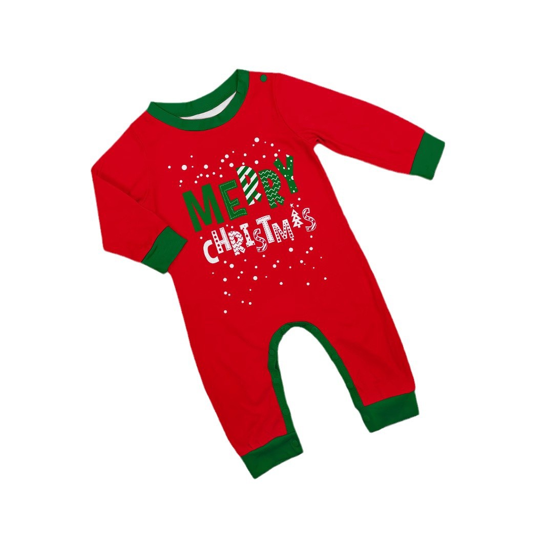 Christmas Snowflake letter stripes Christmas family dress printed home dress pajamas_viptrois.com