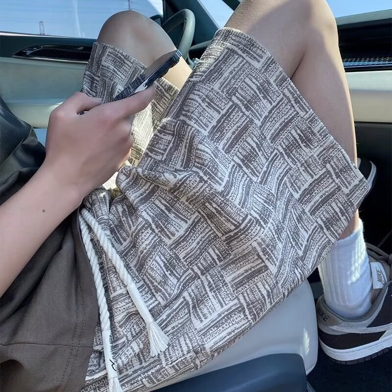 Men's Summer Shorts, Trendy Casual Beach Plaid Shorts, Loose Ice Silk Shorts for Men, Summer Men's Shorts