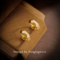Чистое 14K золото серьги женские изысканные лазерная полоса инкрустированные чистое золото 18K уха Пряжка золотые украшения 24105