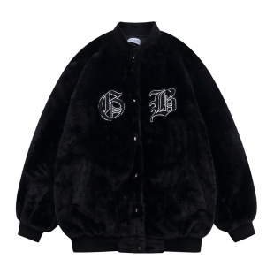 National Tide Autumn and Winter Diablo High Street Plush Jacket Men's and Women's Couple's Letter Embroidered Baseball Jacket Cotton Coat Jacket Men's