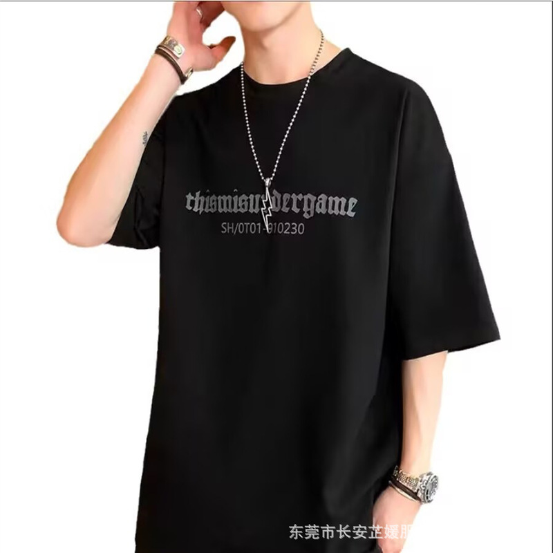 1元服半袖メンズ夏新作メンズラウンドネックプリントtシャツコットン耐摩耗ストレートタイプ人気半袖男|undefined